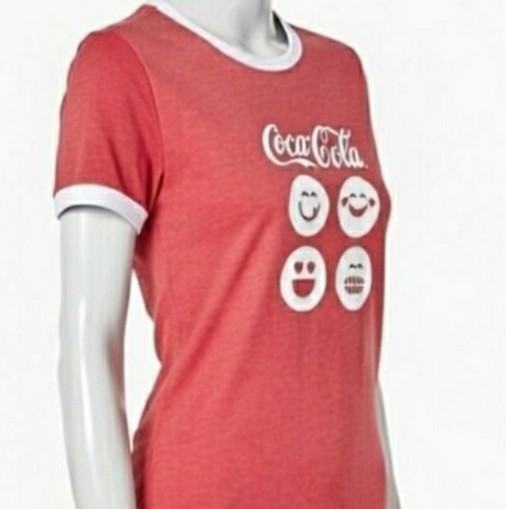 COCA COLA COKE BY DOE RED EMOJI T-SHIRT SIZE JUNIORS= XL, WOMENS=SMALL